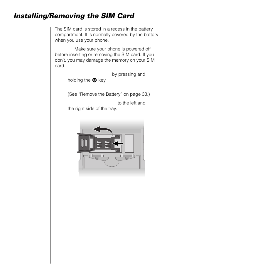 Installing/removing the sim card | Motorola SATELLITE 9505 User Manual | Page 32 / 228