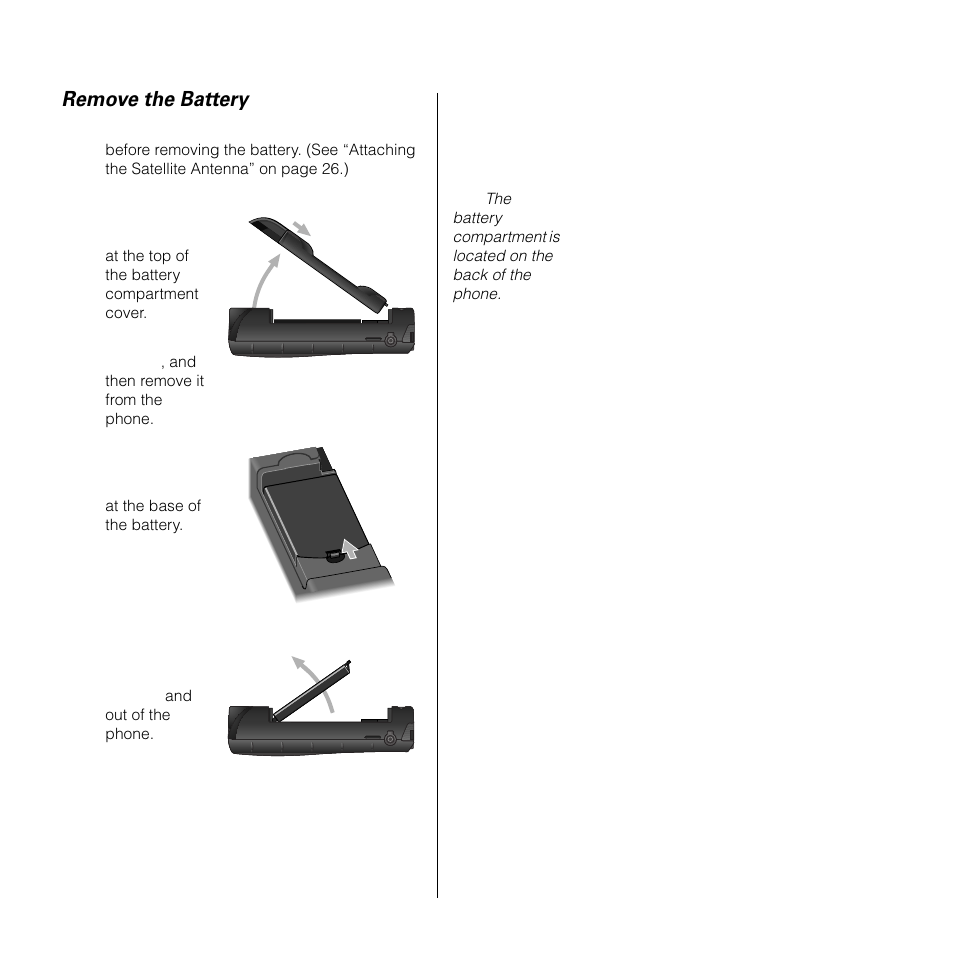 Remove the battery | Motorola SATELLITE 9505 User Manual | Page 37 / 228