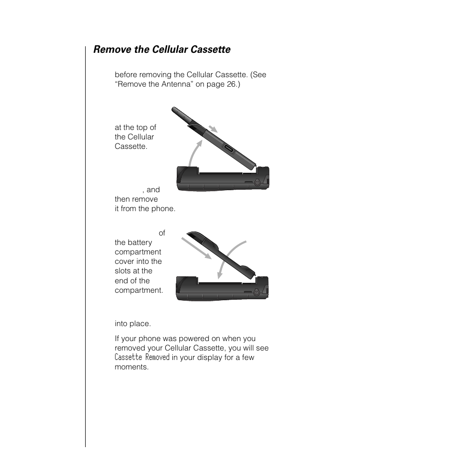 Remove the cellular cassette | Motorola SATELLITE 9505 User Manual | Page 44 / 228