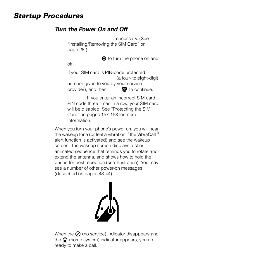 Startup procedures | Motorola SATELLITE 9505 User Manual | Page 46 / 228