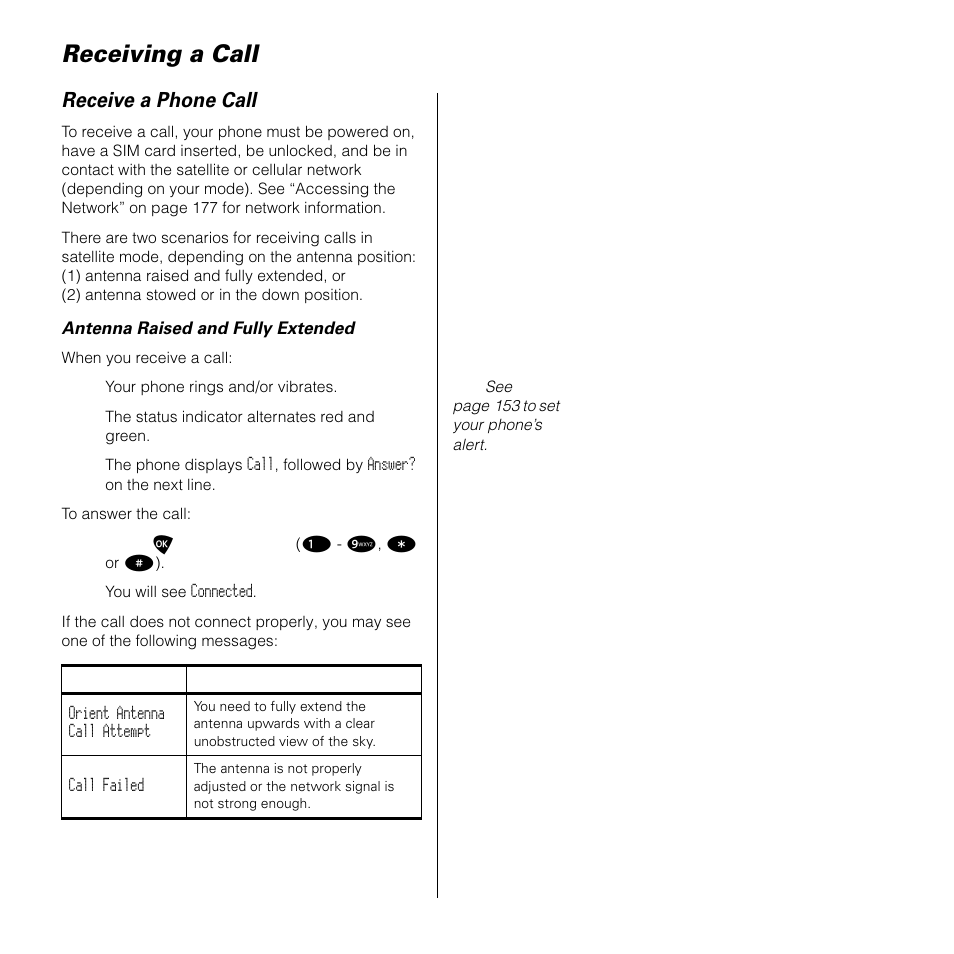 Receiving a call, Receive a phone call | Motorola SATELLITE 9505 User Manual | Page 55 / 228