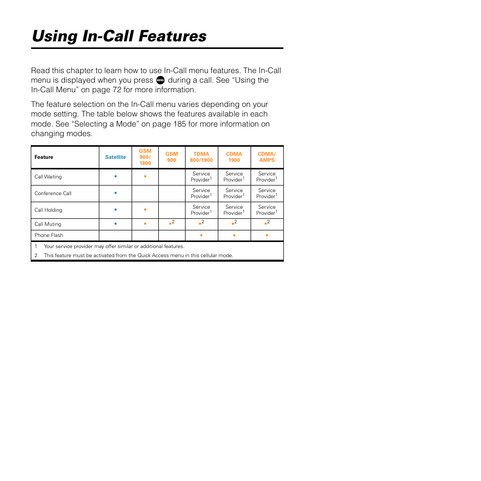 Using in-call features | Motorola SATELLITE 9505 User Manual | Page 61 / 228