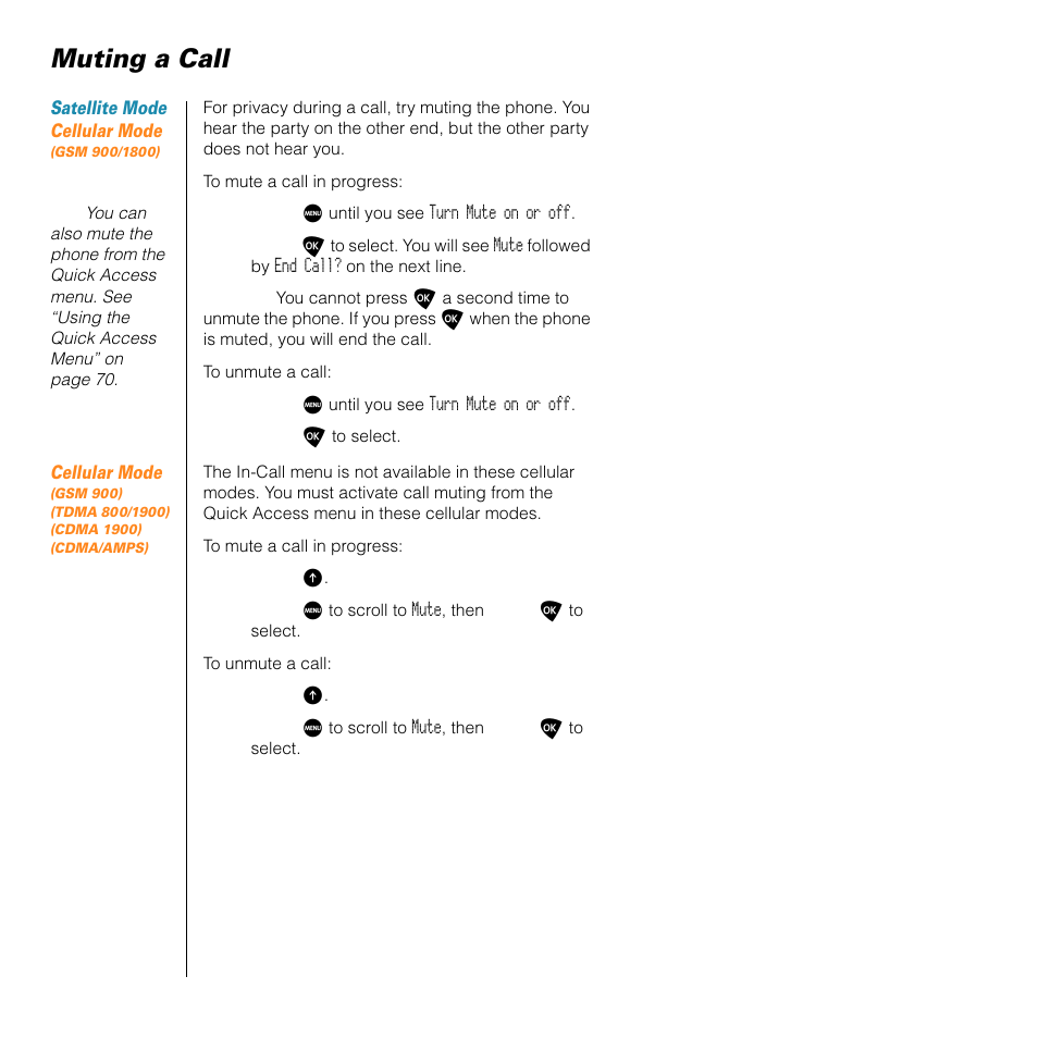 Muting a call | Motorola SATELLITE 9505 User Manual | Page 62 / 228