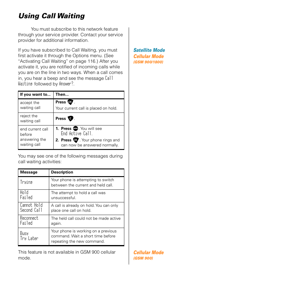 Using call waiting | Motorola SATELLITE 9505 User Manual | Page 63 / 228