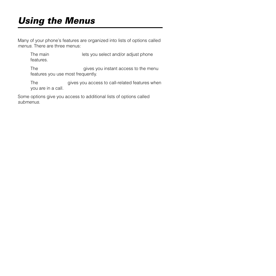 Using the menus | Motorola SATELLITE 9505 User Manual | Page 71 / 228