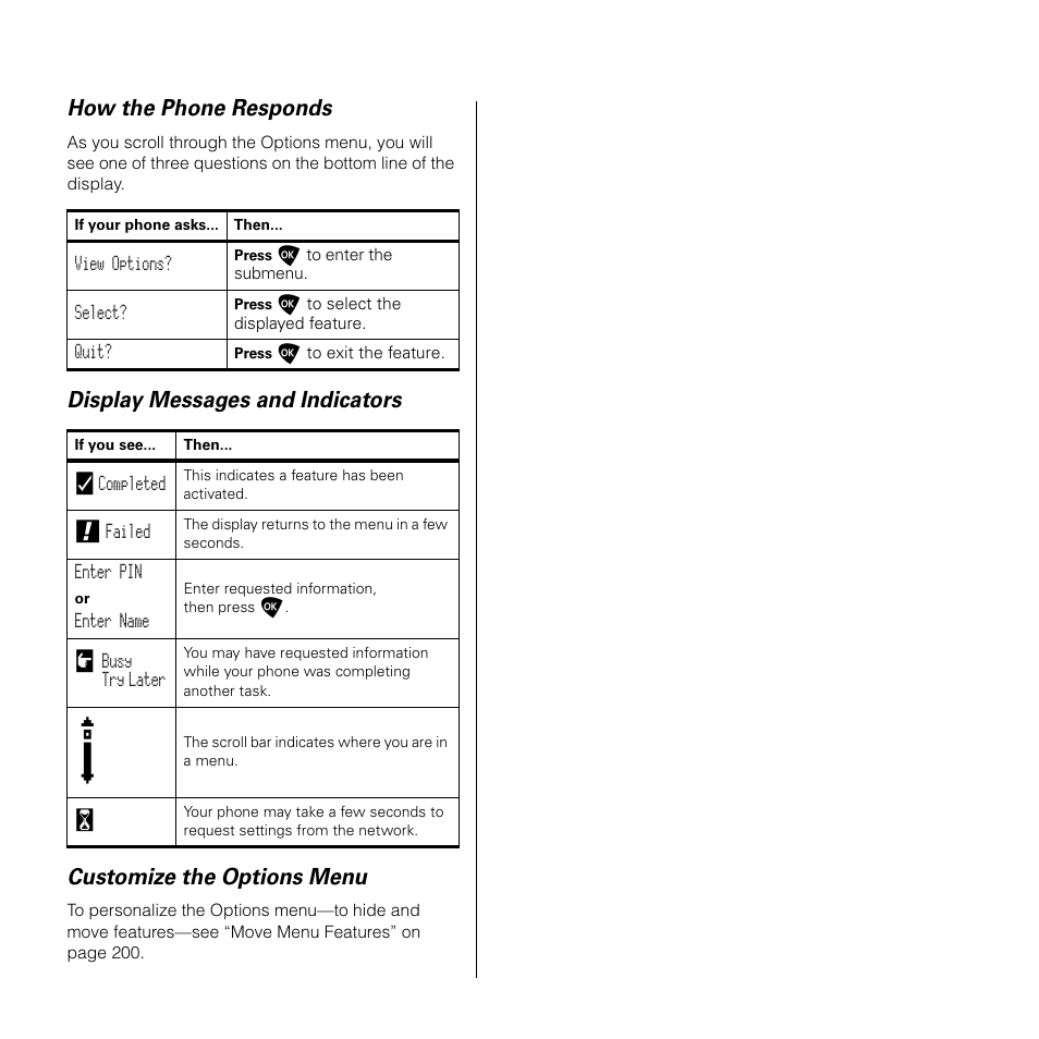 How the phone responds | Motorola SATELLITE 9505 User Manual | Page 73 / 228