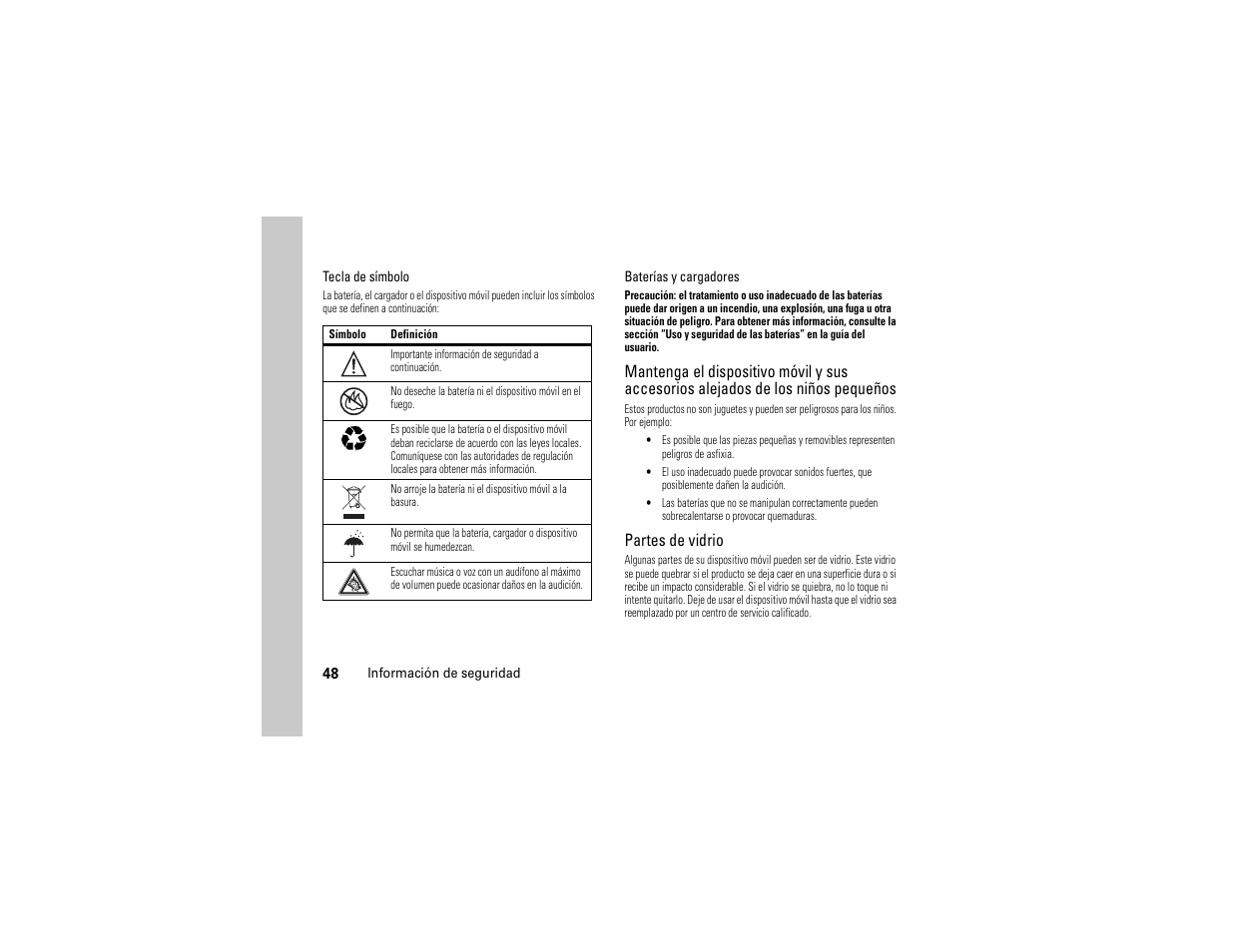 Partes de vidrio | Motorola Evoke QA4 User Manual | Page 110 / 124