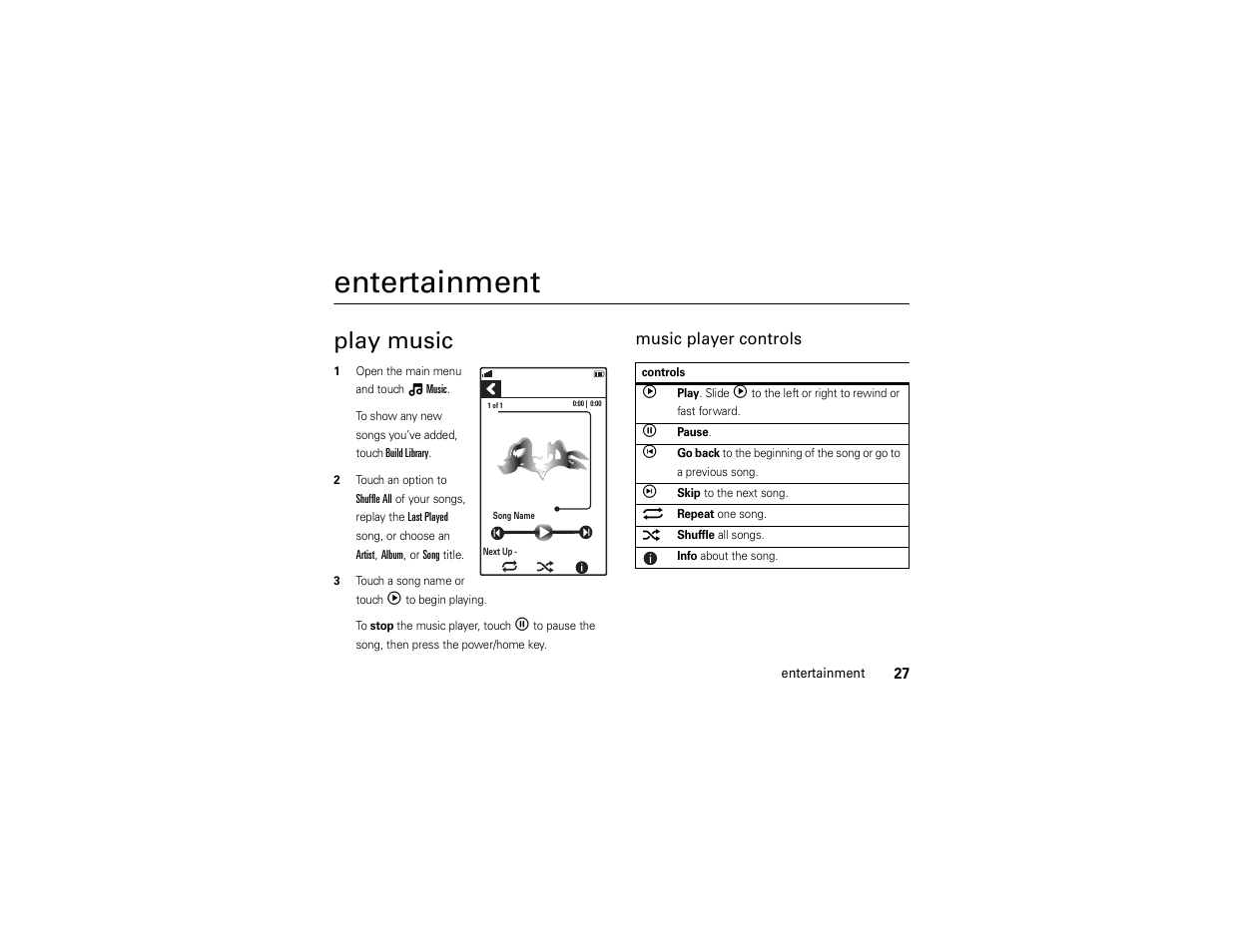 Entertainment, Play music | Motorola Evoke QA4 User Manual | Page 29 / 124