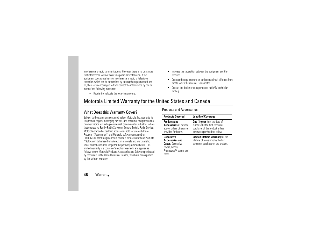 Warranty, What does this warranty cover | Motorola Evoke QA4 User Manual | Page 50 / 124