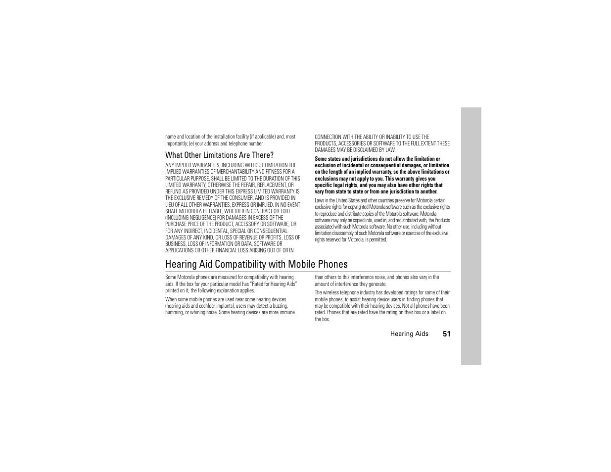 Hearing aids, Hearing aid compatibility with mobile phones, What other limitations are there | Motorola Evoke QA4 User Manual | Page 53 / 124