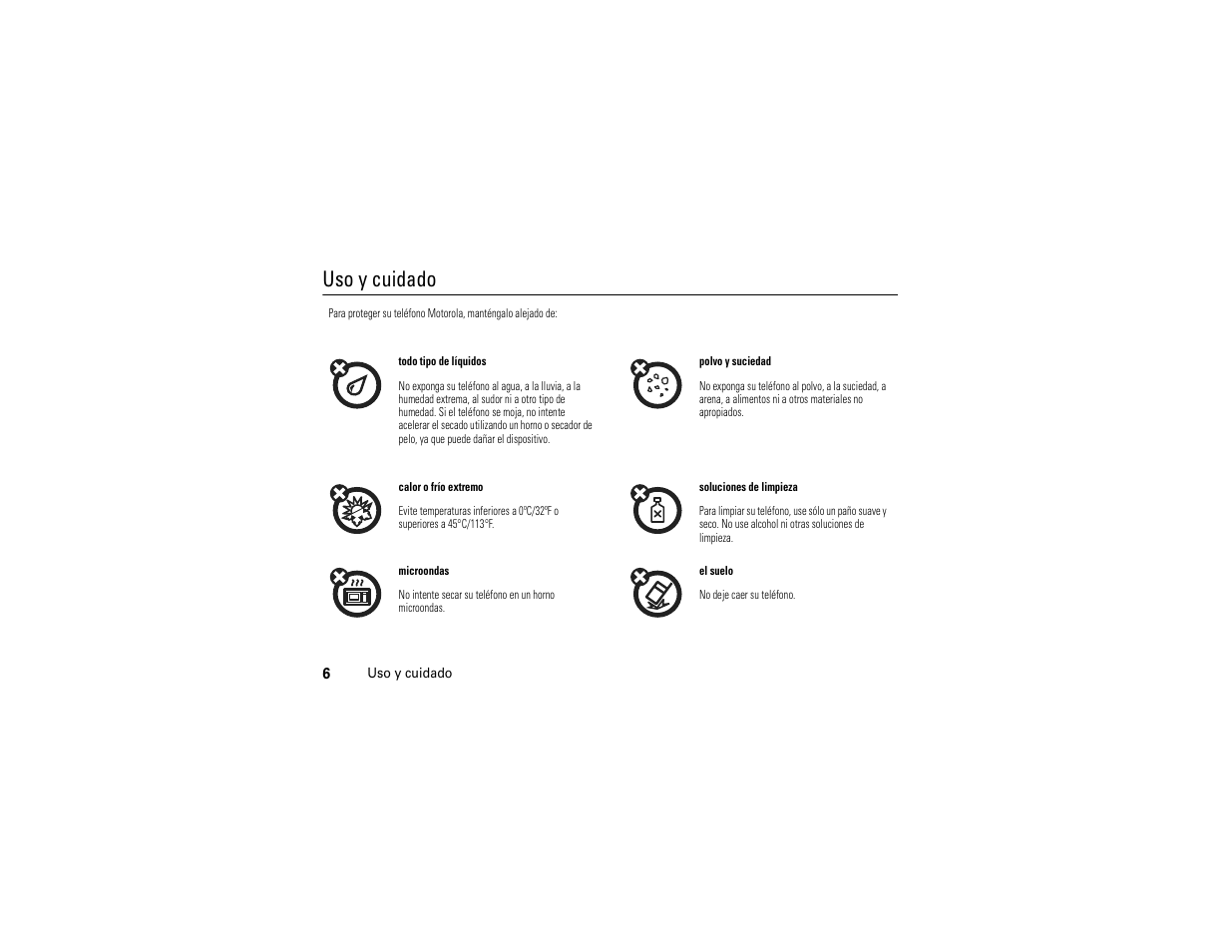 Uso y cuidado | Motorola Evoke QA4 User Manual | Page 68 / 124