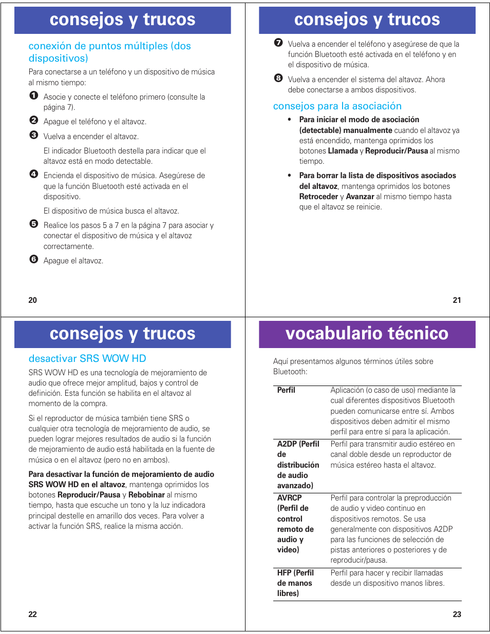 Consejos y trucos, Vocabulario técnico | Motorola ROKR EQ5 User Manual | Page 12 / 13