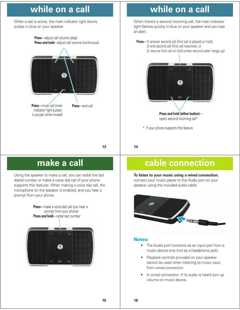 While on a call, Make a call, Cable connection | Motorola ROKR EQ5 User Manual | Page 4 / 13