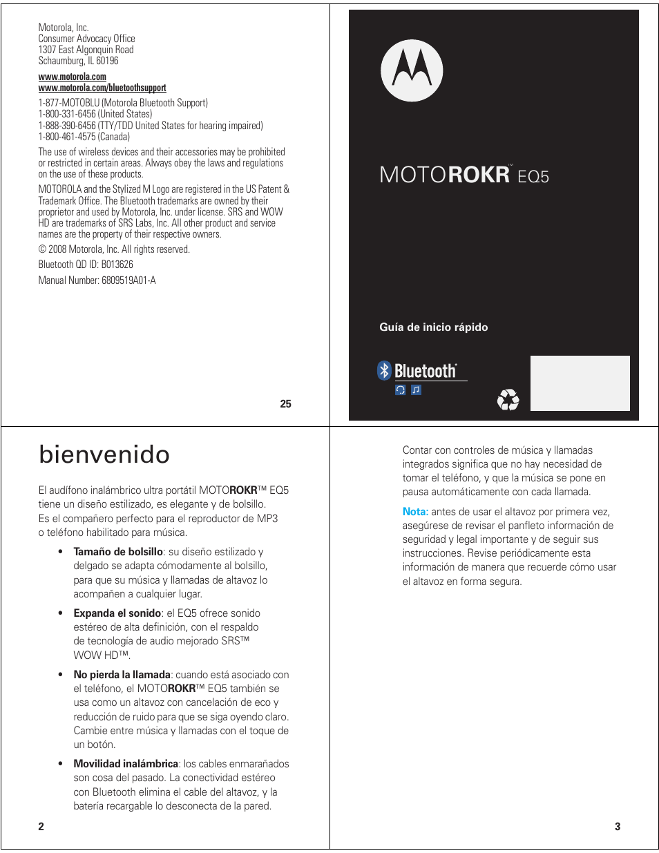 Bienvenido, Moto rokr | Motorola ROKR EQ5 User Manual | Page 7 / 13