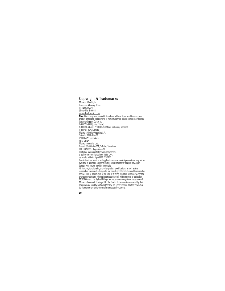 Copyright & trademarks | Motorola HX520 User Manual | Page 30 / 98