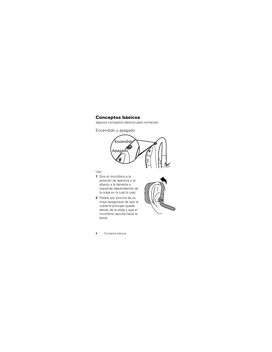 Conceptos básicos, Encendido y apagado | Motorola HX520 User Manual | Page 38 / 98