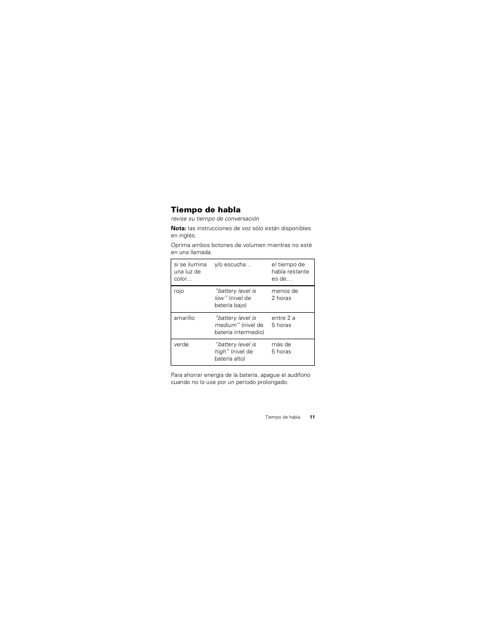 Tiempo de habla | Motorola HX520 User Manual | Page 45 / 98