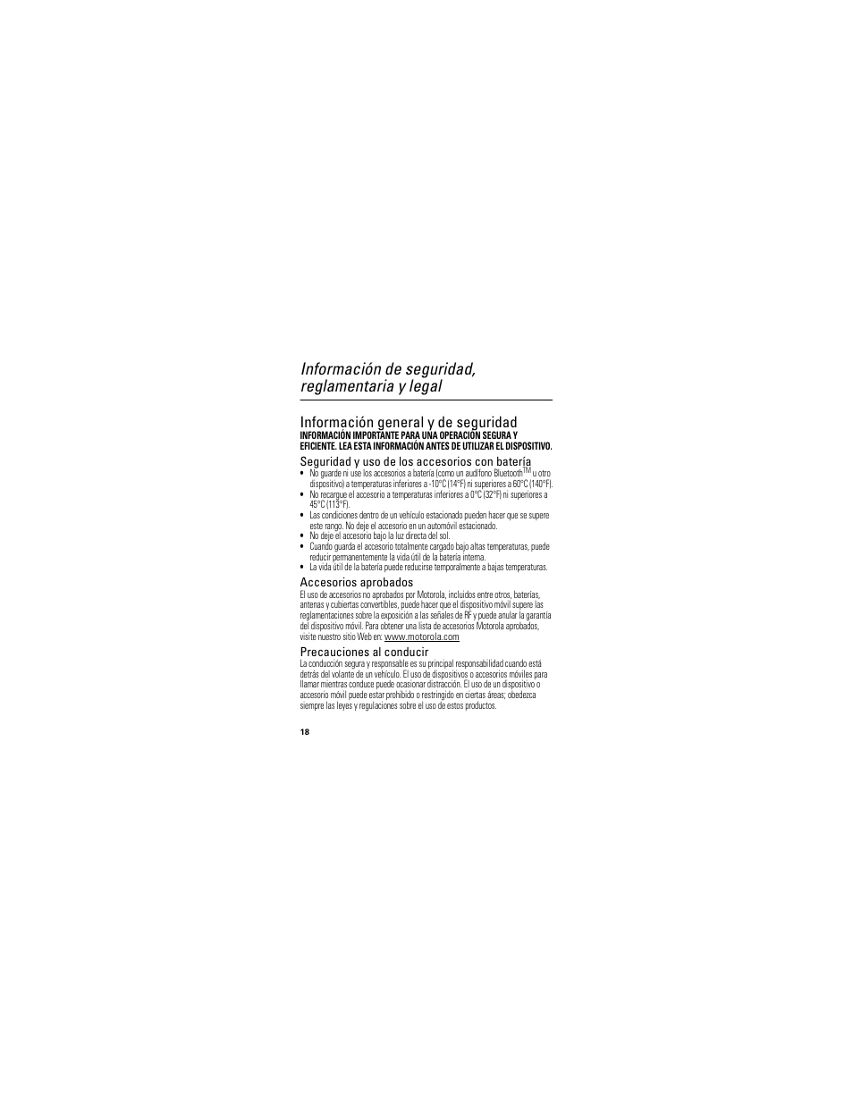 Información de seguridad, reglamentaria y legal, Información de seguridad, Información general y de seguridad | Motorola HX520 User Manual | Page 52 / 98