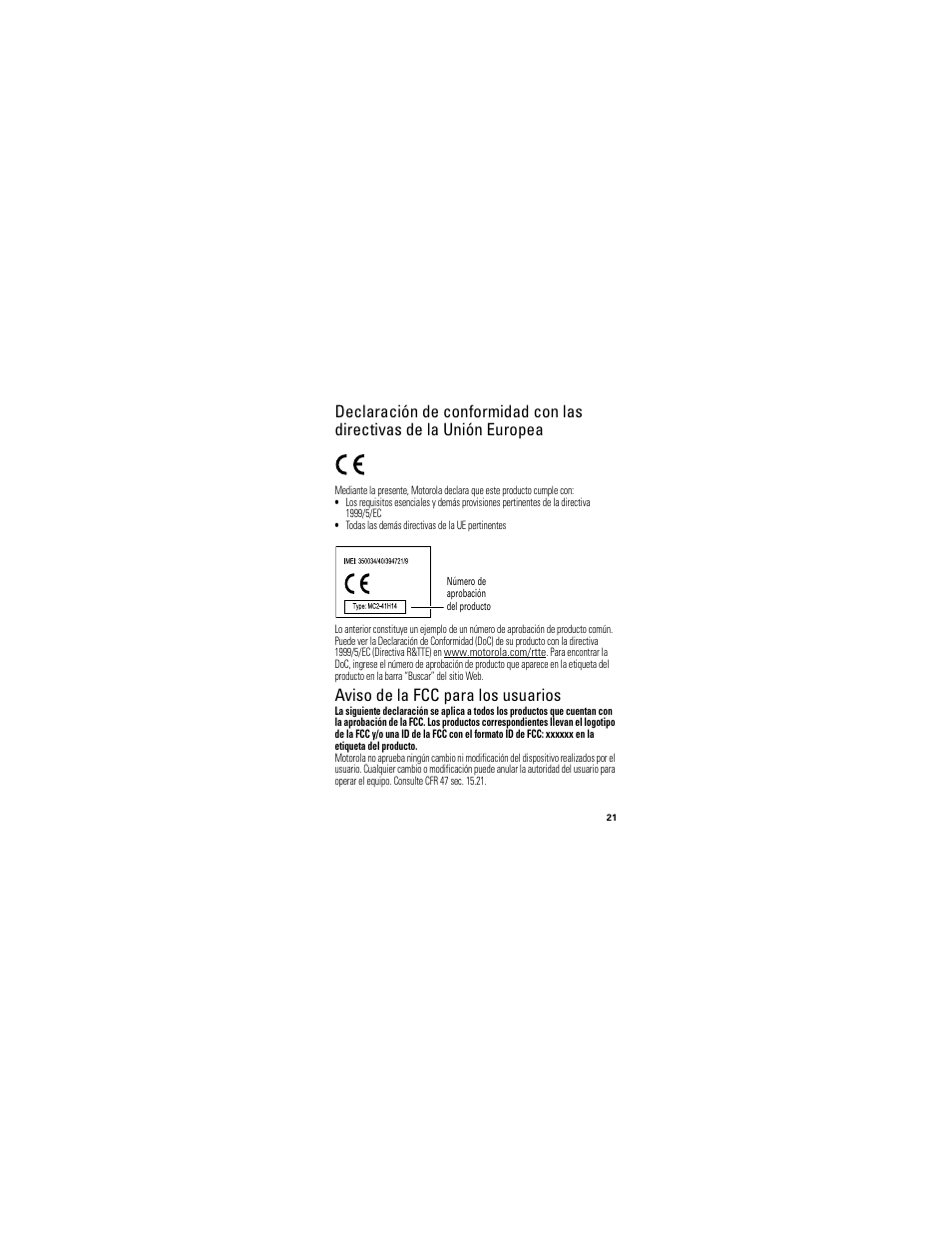 Conformidad con la ue, Aviso fcc, Aviso de la fcc para los usuarios | Motorola HX520 User Manual | Page 55 / 98