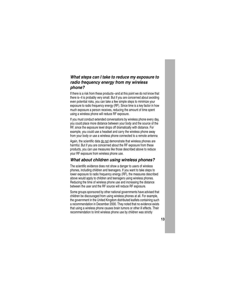 What about children using wireless phones | Motorola C155 User Manual | Page 105 / 120
