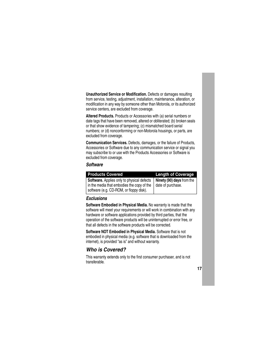 Who is covered | Motorola C155 User Manual | Page 109 / 120