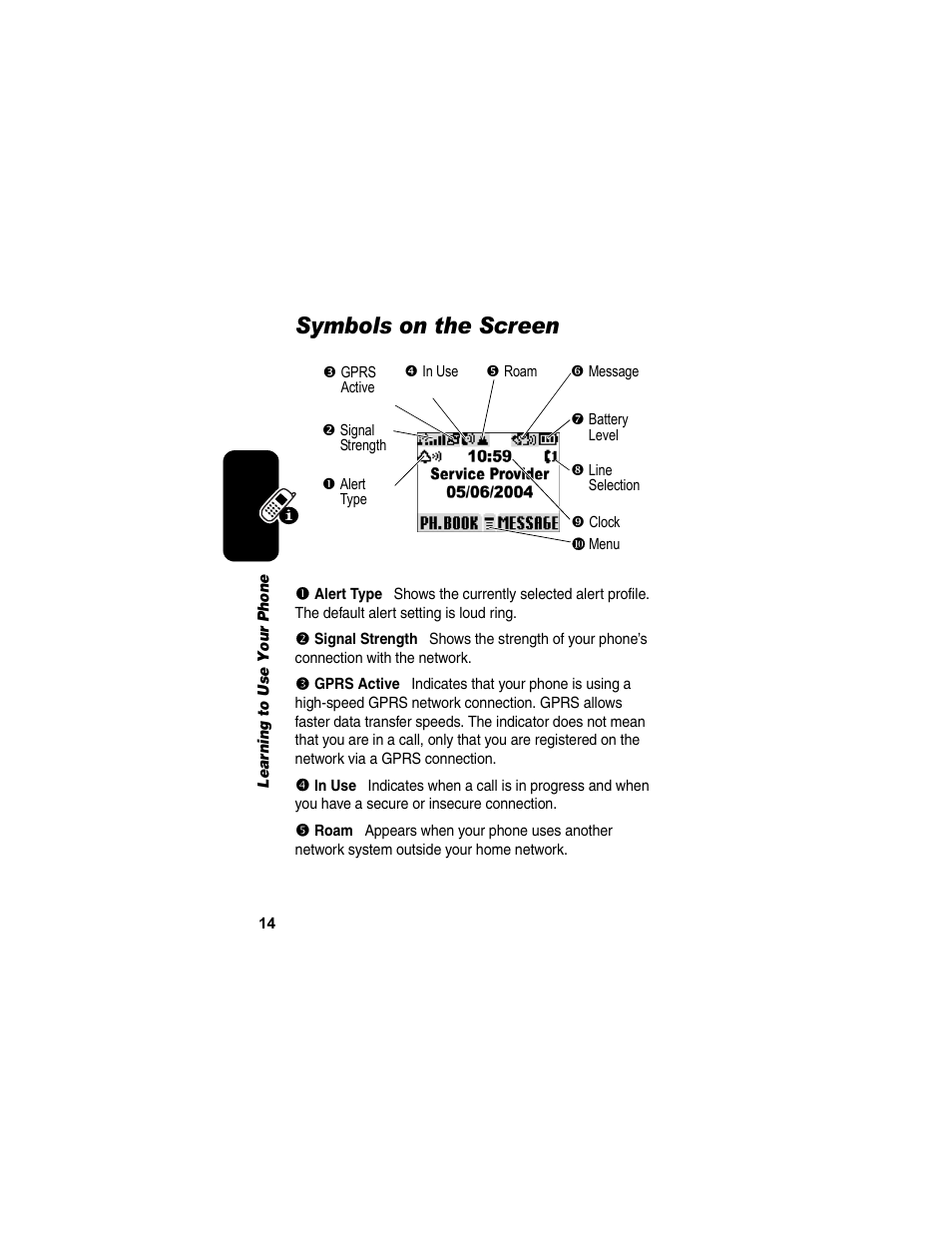 Symbols on the screen | Motorola C155 User Manual | Page 16 / 120