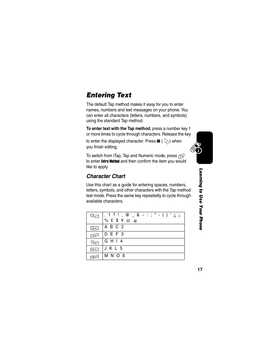 Entering text | Motorola C155 User Manual | Page 19 / 120