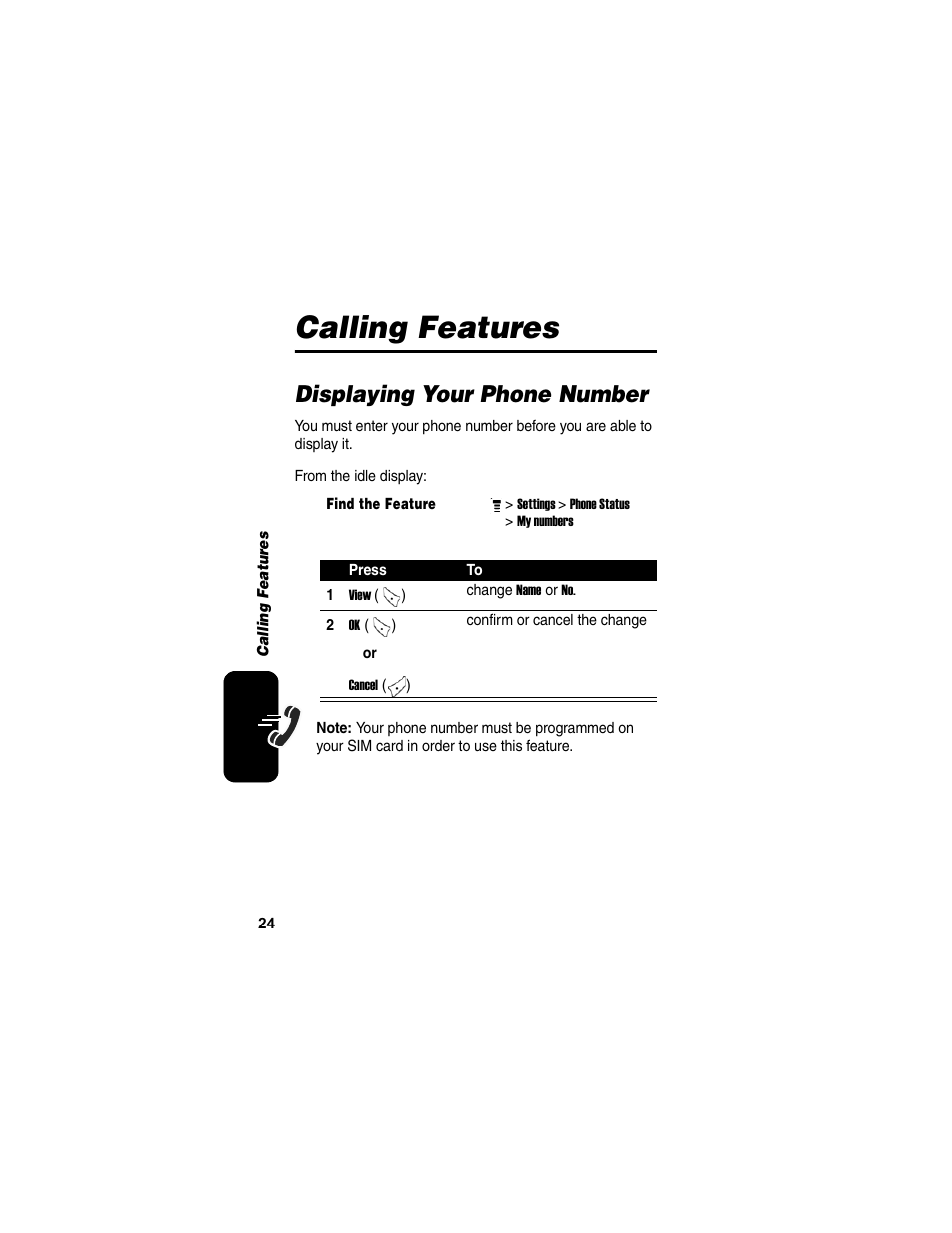Calling features, Displaying your phone number | Motorola C155 User Manual | Page 26 / 120