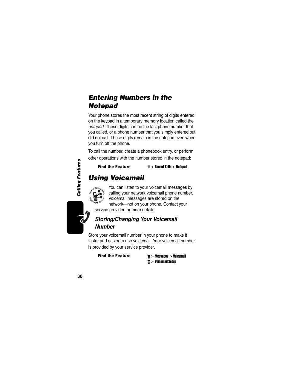Entering numbers in the notepad, Using voicemail, Entering numbers in the notepad using voicemail | Motorola C155 User Manual | Page 32 / 120