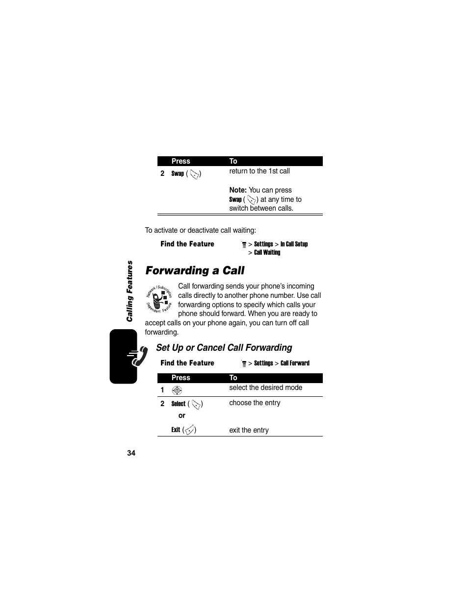 Forwarding a call | Motorola C155 User Manual | Page 36 / 120