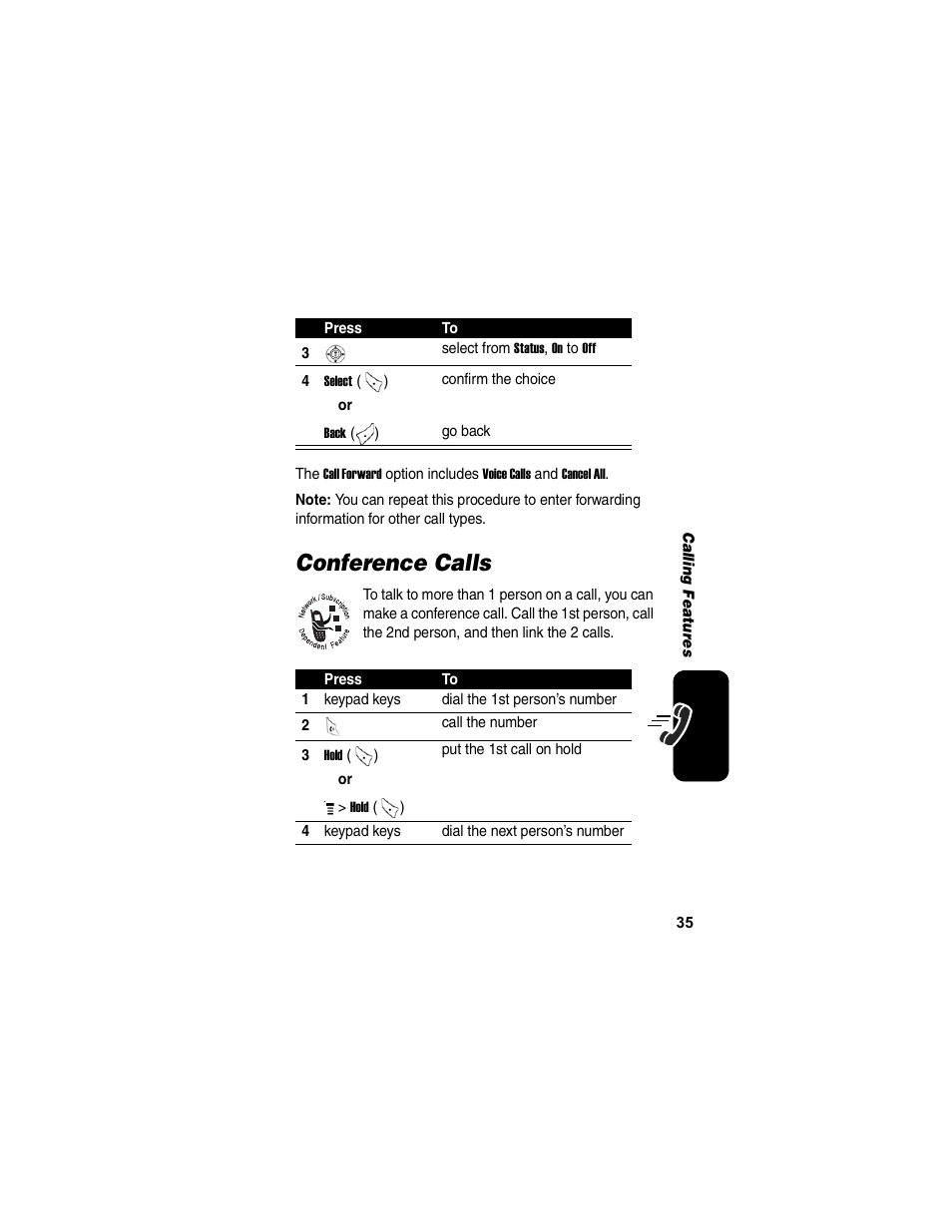 Conference calls | Motorola C155 User Manual | Page 37 / 120