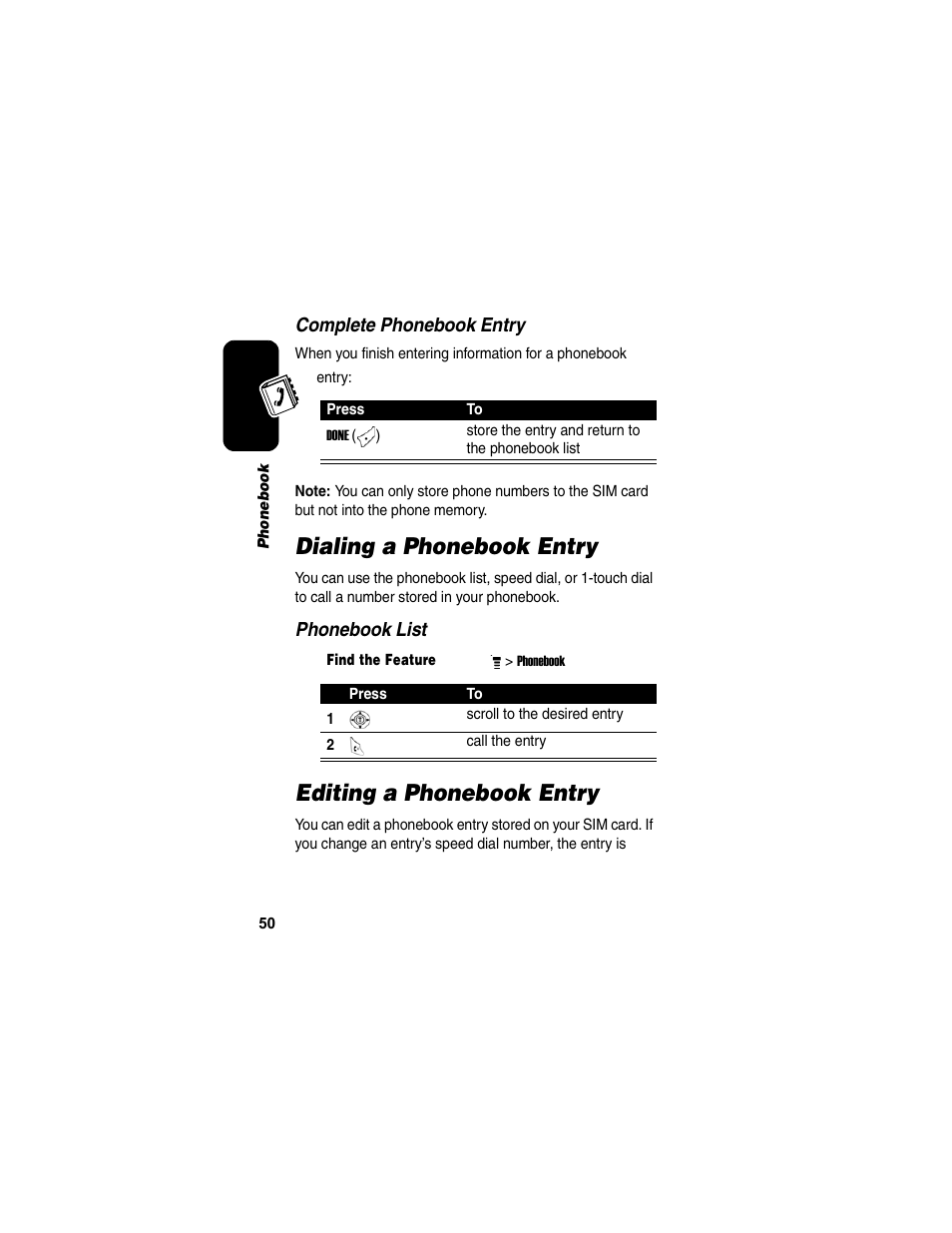 Dialing a phonebook entry, Editing a phonebook entry | Motorola C155 User Manual | Page 52 / 120