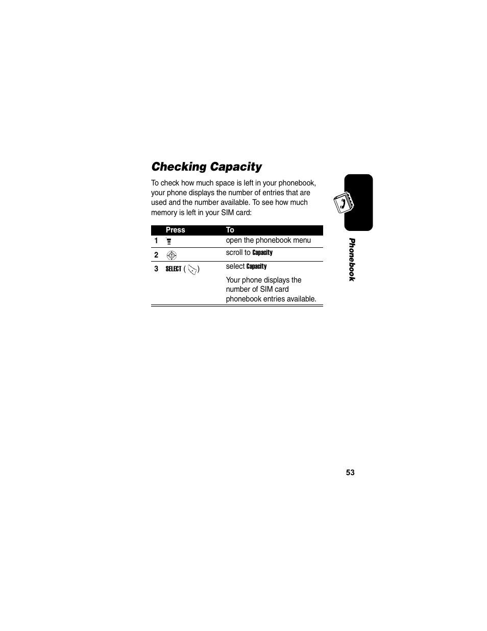 Checking capacity | Motorola C155 User Manual | Page 55 / 120