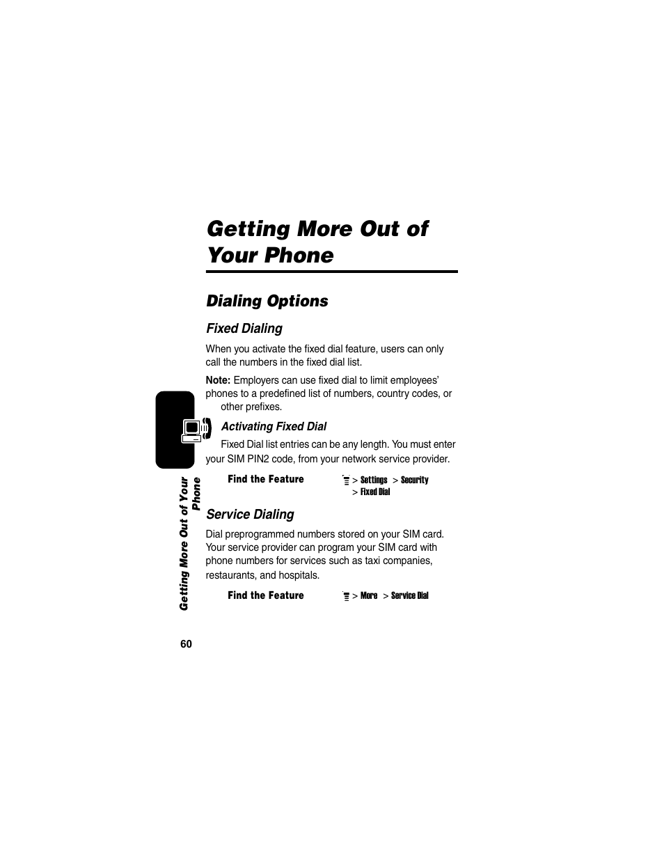 Getting more out of your phone, Dialing options | Motorola C155 User Manual | Page 62 / 120