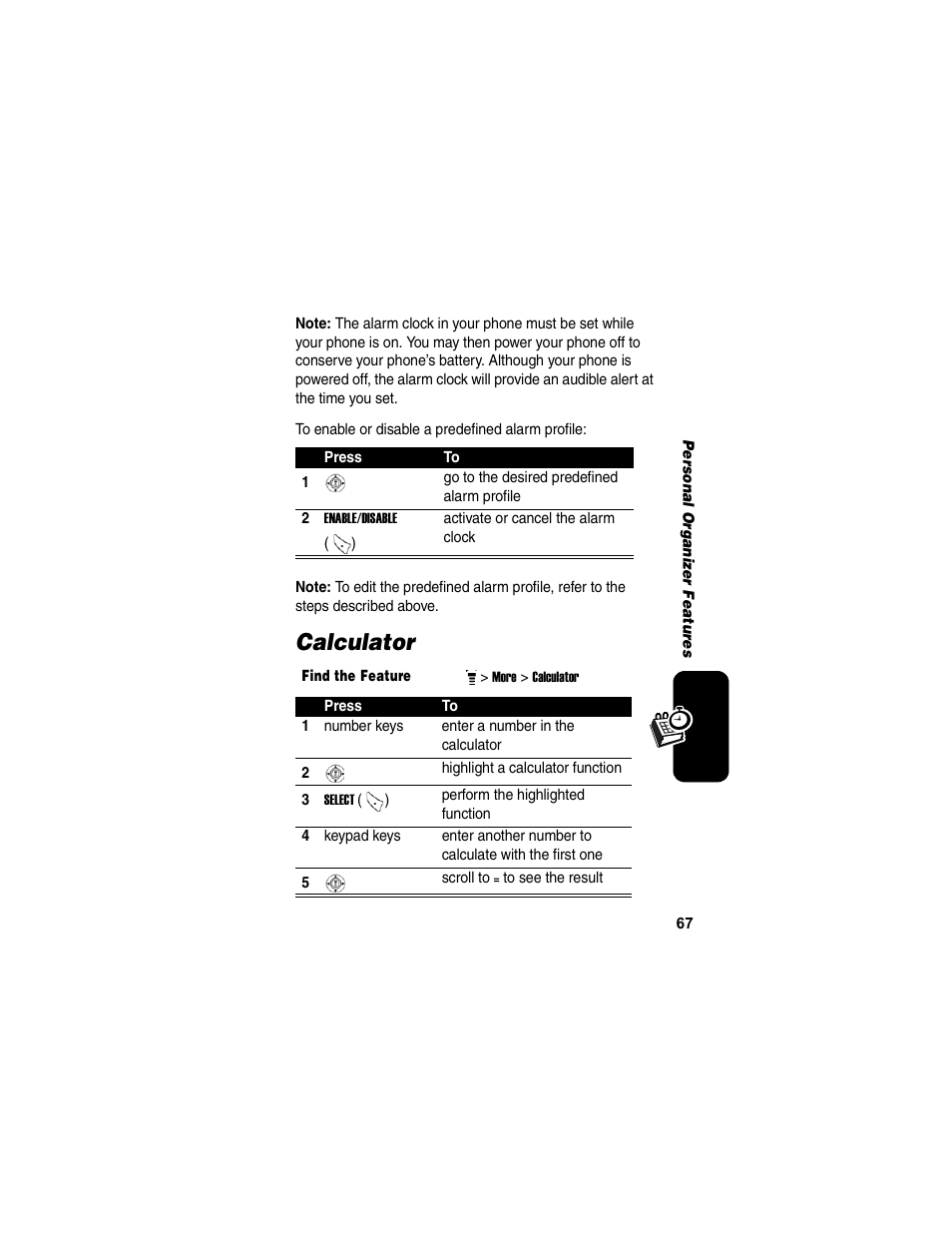 Calculator | Motorola C155 User Manual | Page 69 / 120