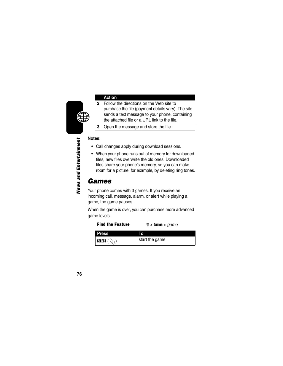 Games | Motorola C155 User Manual | Page 78 / 120
