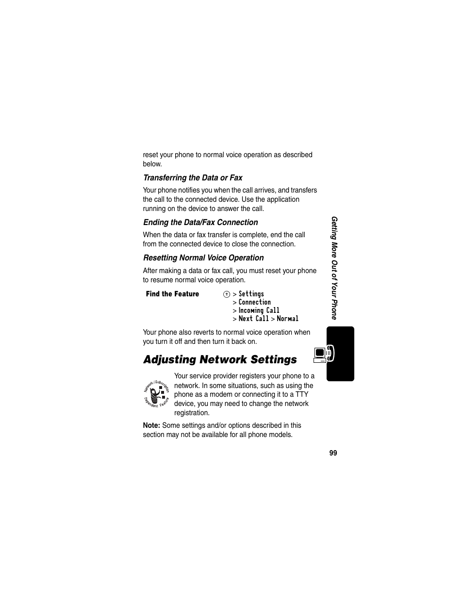 Adjusting network settings | Motorola C330 User Manual | Page 101 / 166