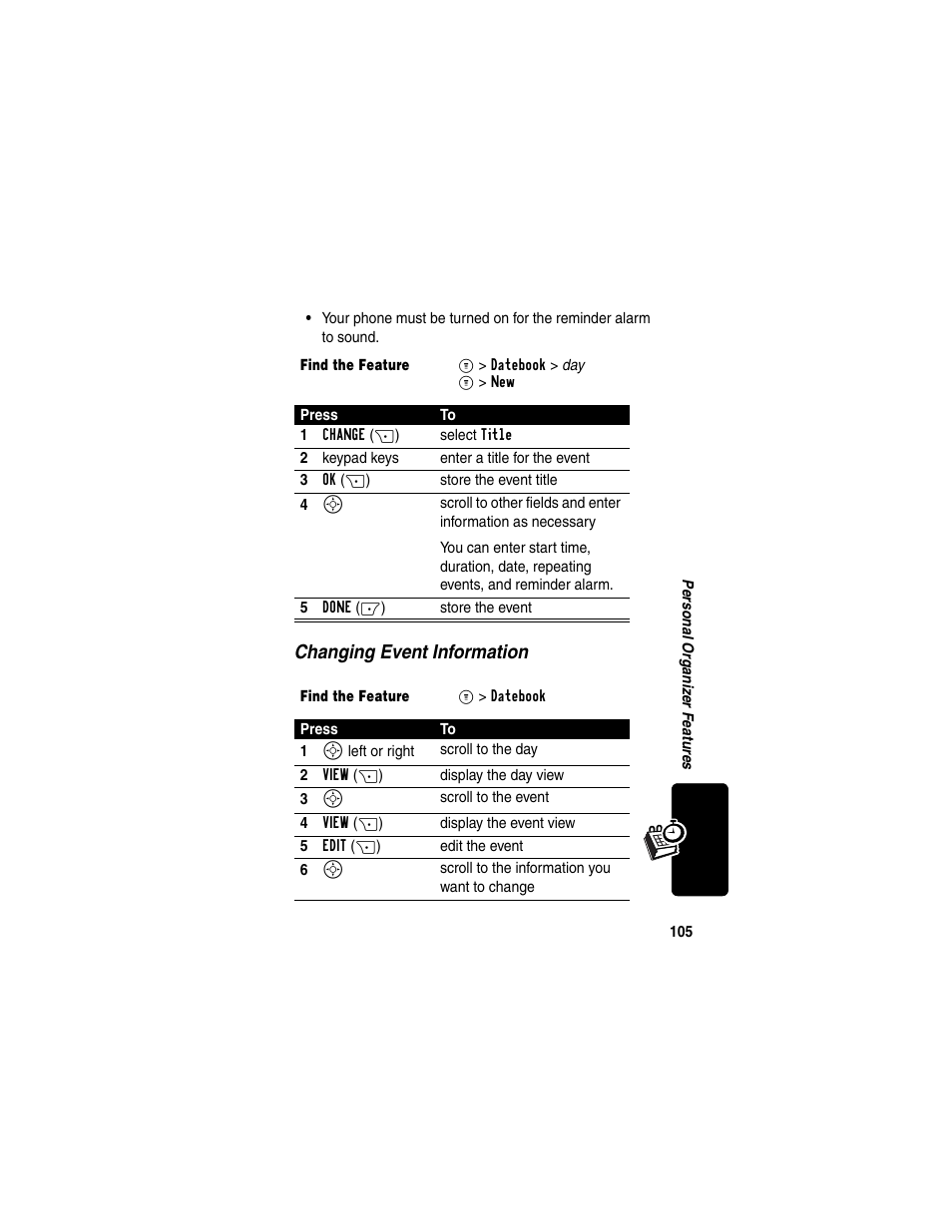 Changing event information | Motorola C330 User Manual | Page 107 / 166