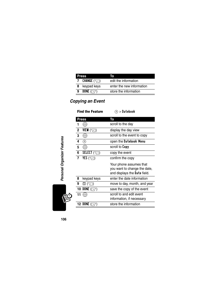 Copying an event | Motorola C330 User Manual | Page 108 / 166