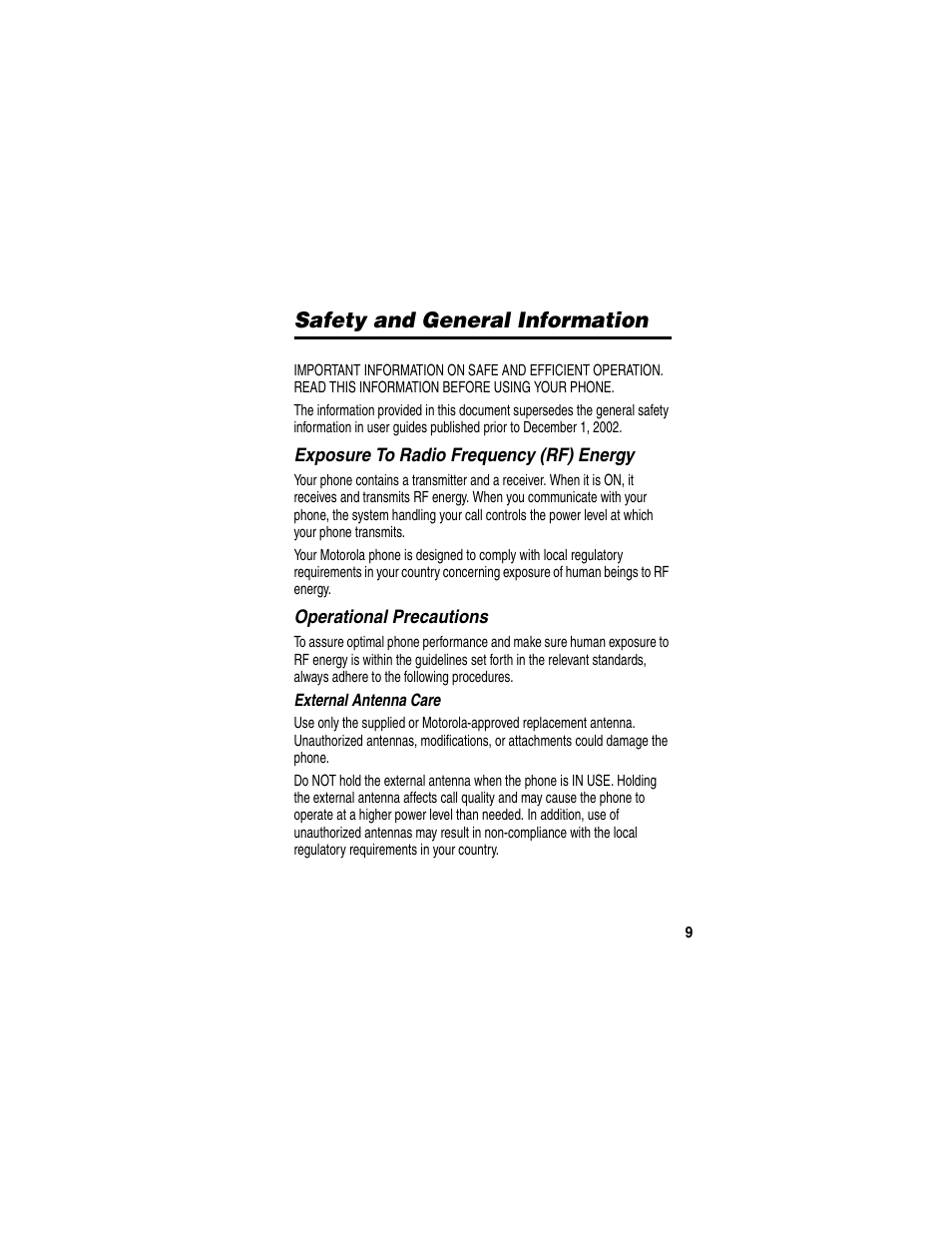 Safety and general information | Motorola C330 User Manual | Page 11 / 166