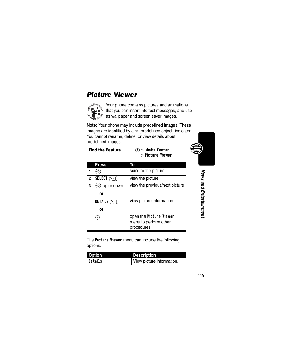 Picture viewer | Motorola C330 User Manual | Page 121 / 166