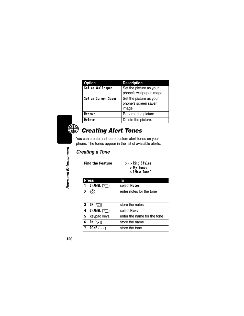 Creating alert tones, Creating a tone | Motorola C330 User Manual | Page 122 / 166