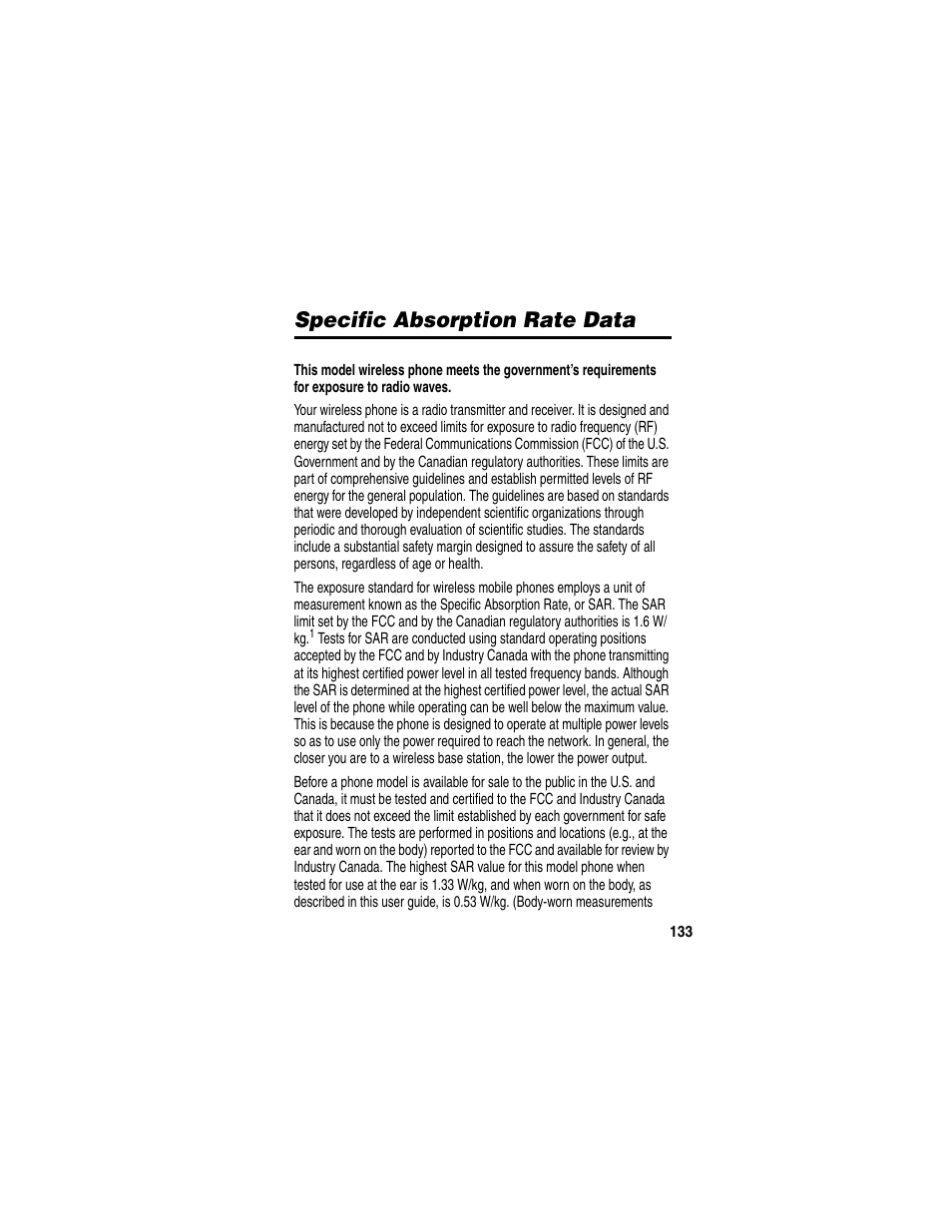 Specific absorption rate data | Motorola C330 User Manual | Page 135 / 166