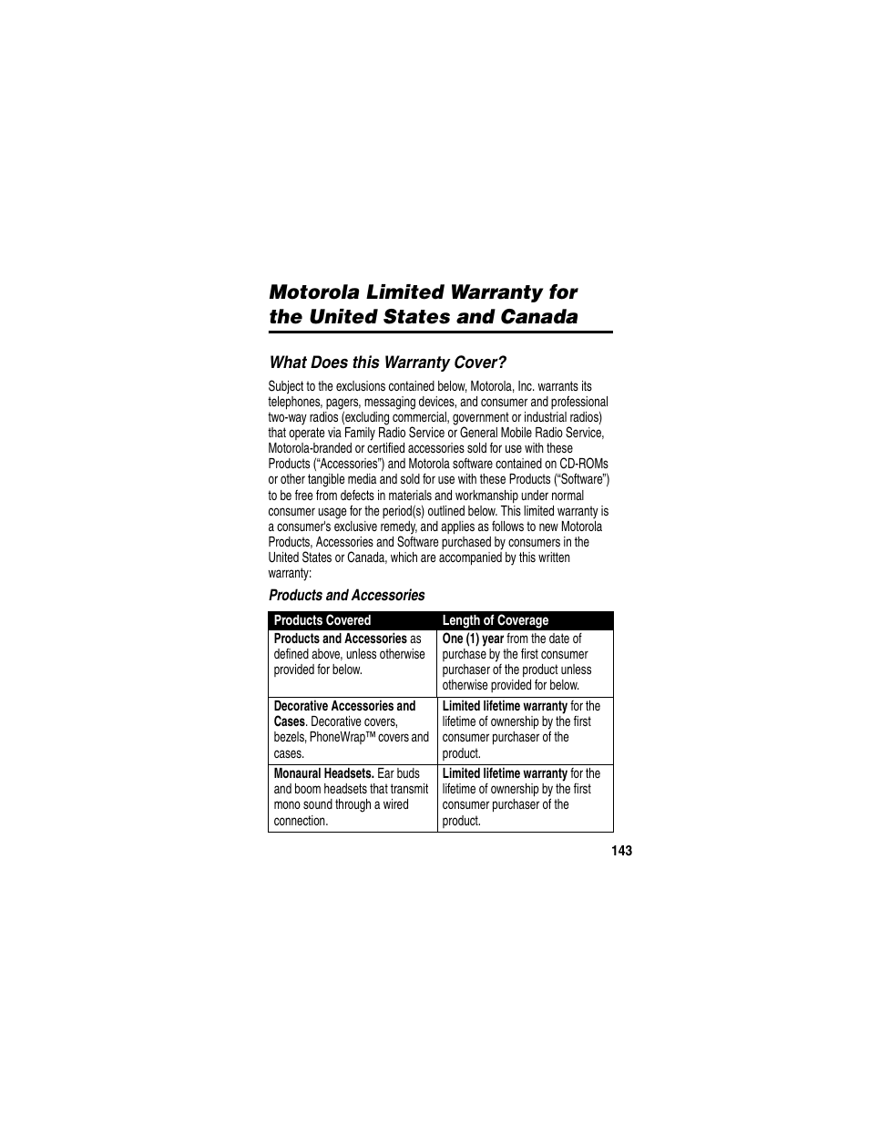 Warranty | Motorola C330 User Manual | Page 145 / 166