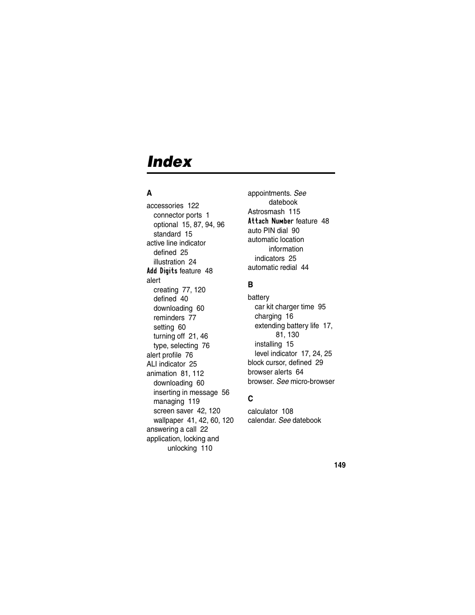 Index | Motorola C330 User Manual | Page 151 / 166