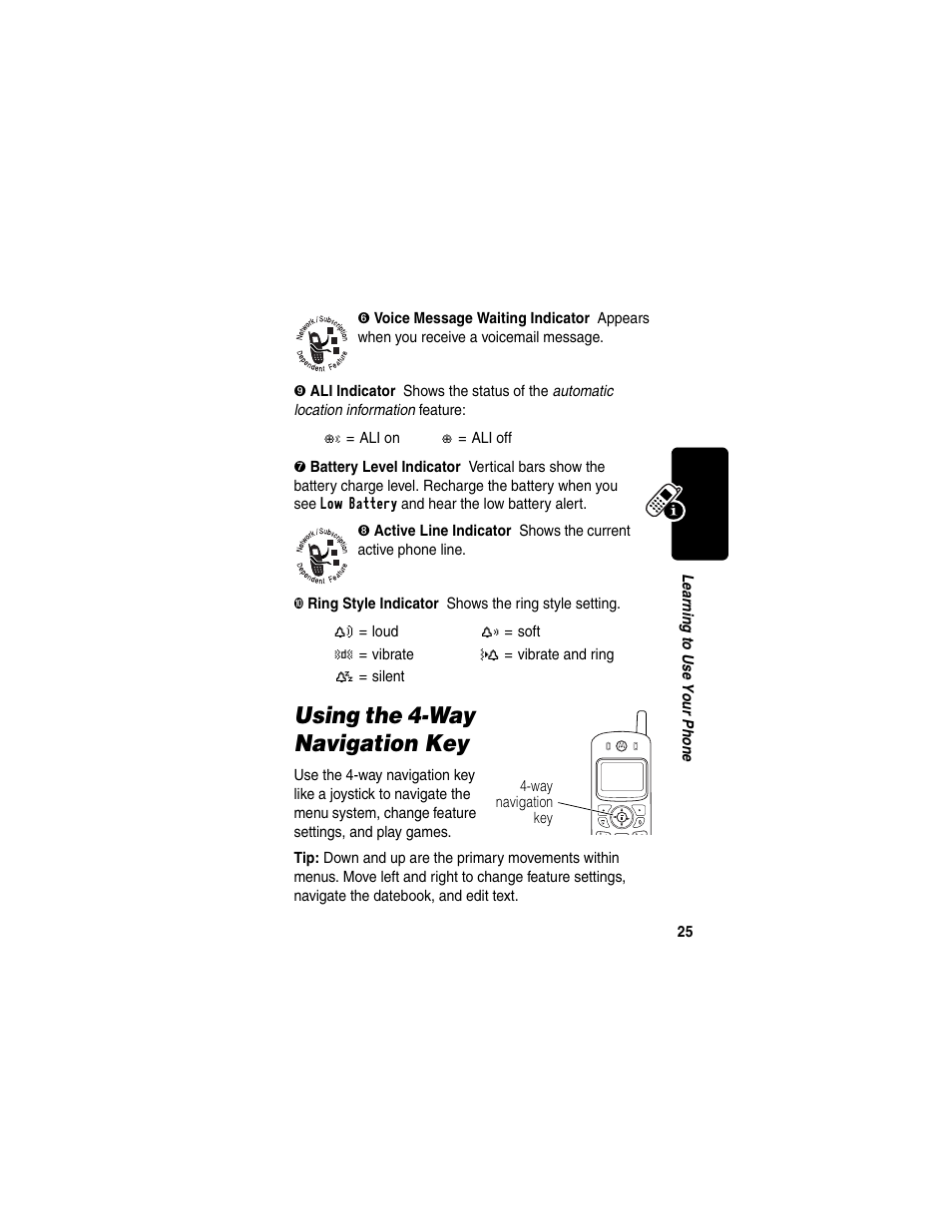 Using the 4way navigation key, Using the 4-way navigation key | Motorola C330 User Manual | Page 27 / 166