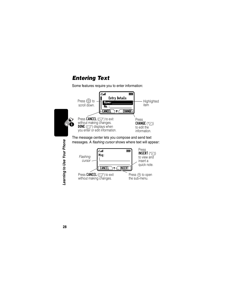 Entering text | Motorola C330 User Manual | Page 30 / 166