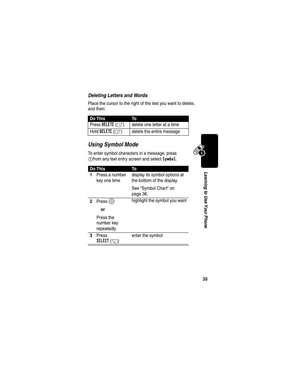 Using symbol mode | Motorola C330 User Manual | Page 37 / 166