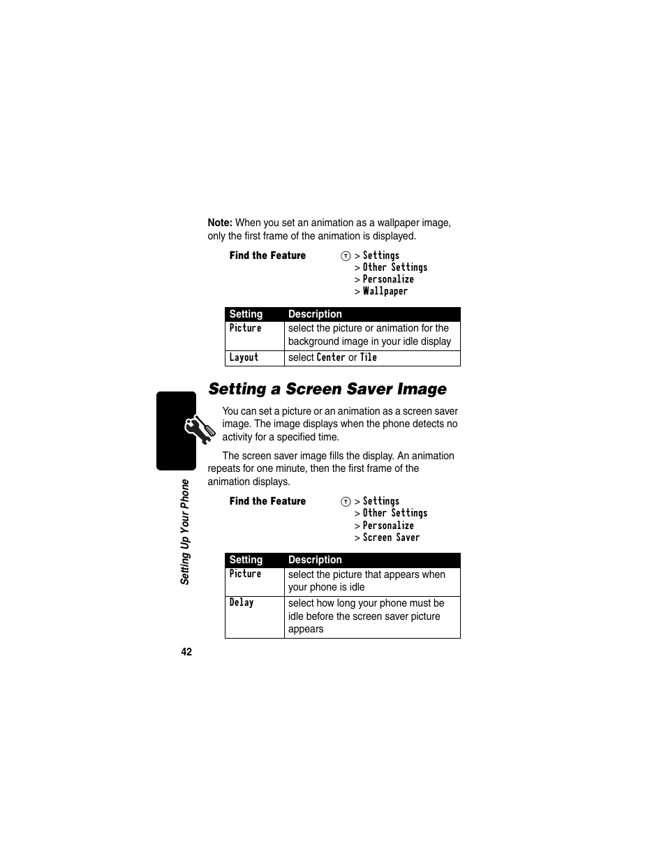 Setting a screen saver image | Motorola C330 User Manual | Page 44 / 166