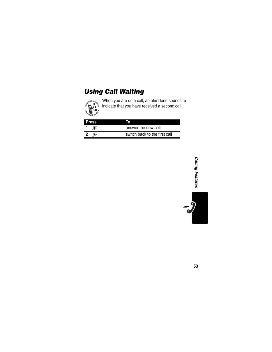 Using call waiting | Motorola C330 User Manual | Page 55 / 166